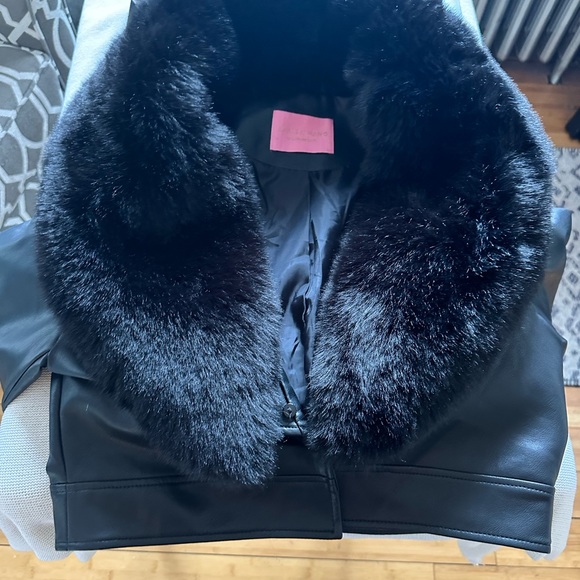 Azalea Wang Gisele Faux Leather & Faux Fur Trim Black Jacket Sz L - Picture 11 of 16